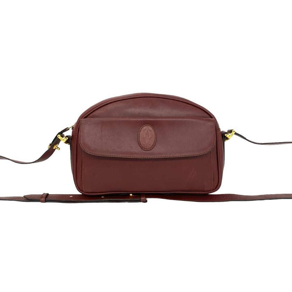 CARTIER Vintage Must Line Leather Semi-Shoulder Bag/Pochette/Sacoche, Bordeau...